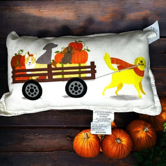 Isaac Mizrahi Autumn Dog Wagon Throw Pillow 12" x 20" Rectangular - Picture 5 of 9
